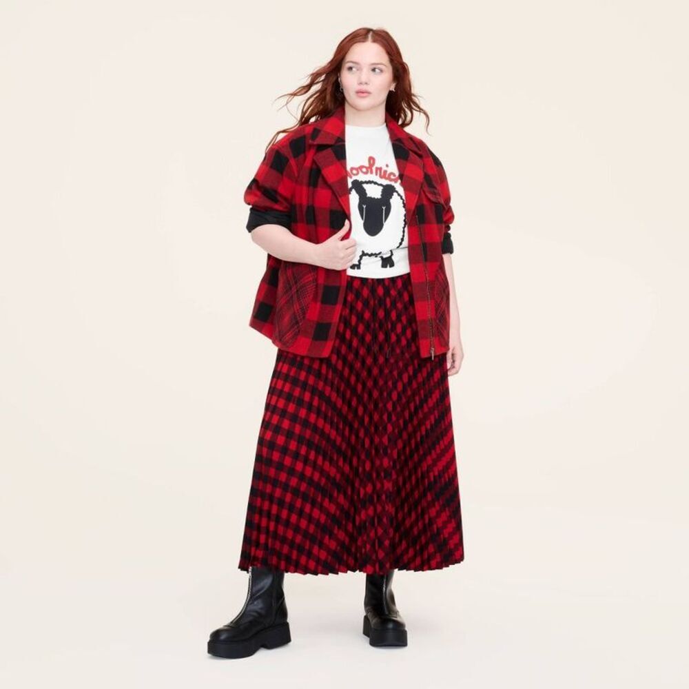 Women's Buffalo Check Midi A-Line Pleated Skirt - Woolrich Red/Black XXL